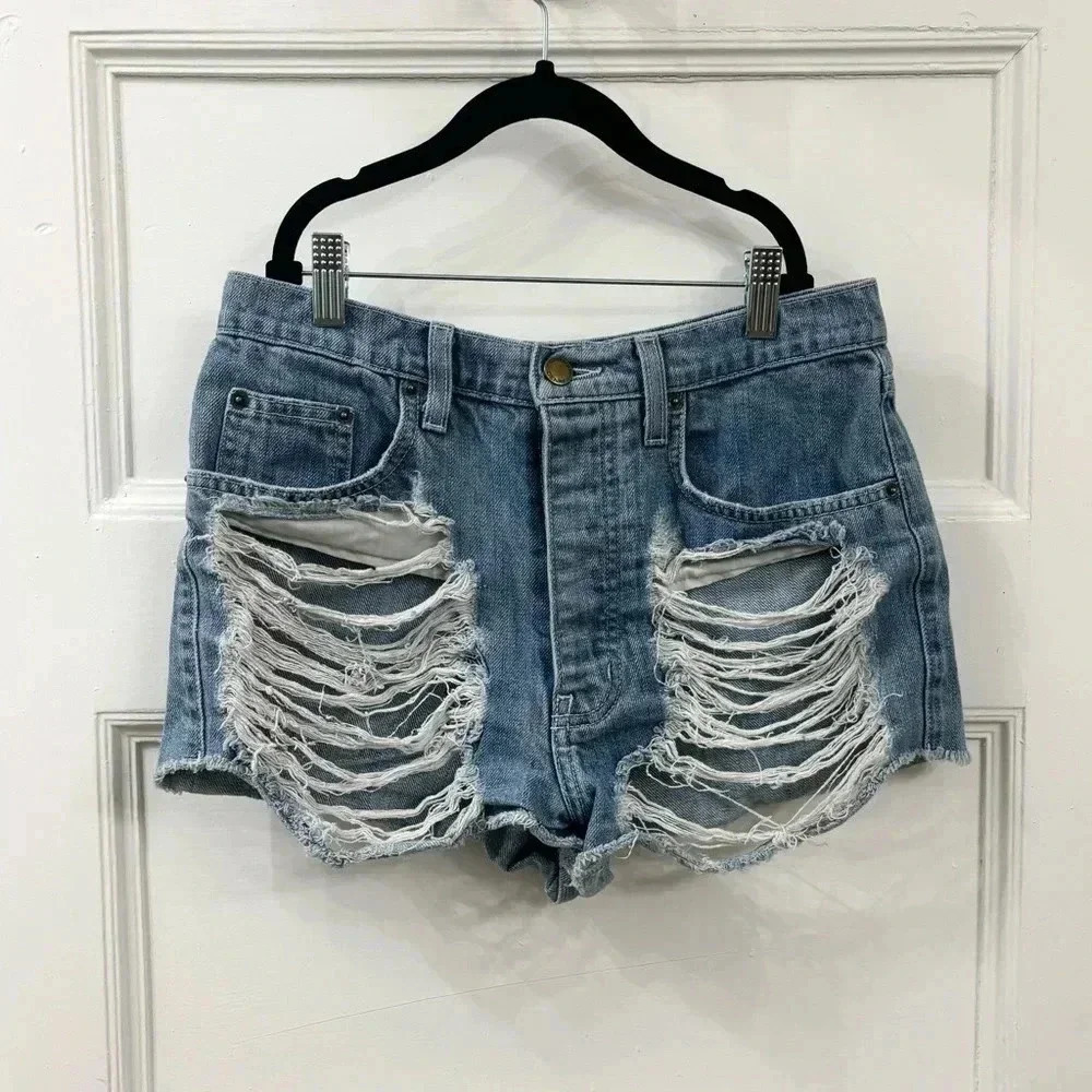 Carmar Distressed Denim High Rise Jean Shorts Sz 27